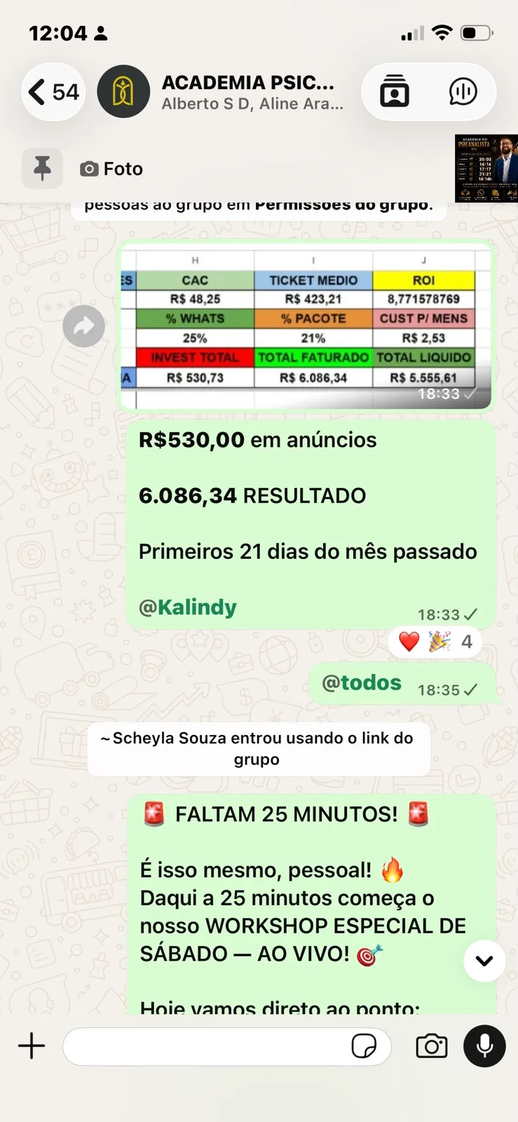 Resultado compartilhado por aluno no WhatsApp 1