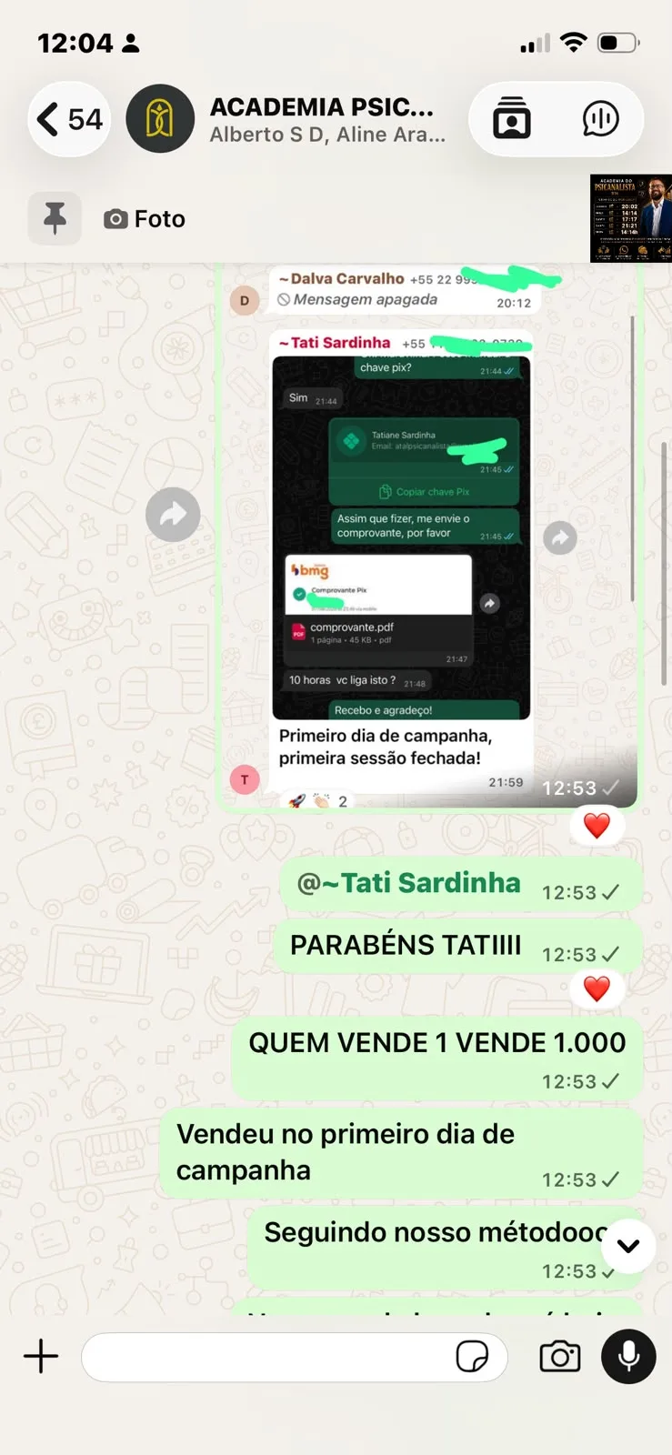 Resultado compartilhado por aluno no WhatsApp 4